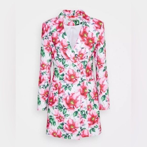 NWT ALICE + OLIVIA Latoya Tea Floral Crepe Tailored Mini Blazer Dress - Picture 8 of 16